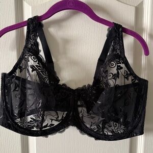 Soma Sensuous Lace Unlined Black Floral Sheer Balconette Bra 42G